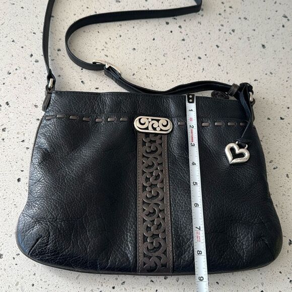 Brighton Black & Gray Soft Leather Shoulder Bag Crossbody Zipper Closure Casual - Picture 8 of 14